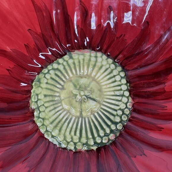 Maxcera Corp POPPIES POPPY SPLATTER Red Flower Shape 3D Ceramic 9" Serving Bowl - Picture 12 of 16